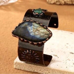Copper Cuff Bracelets with Gemstones